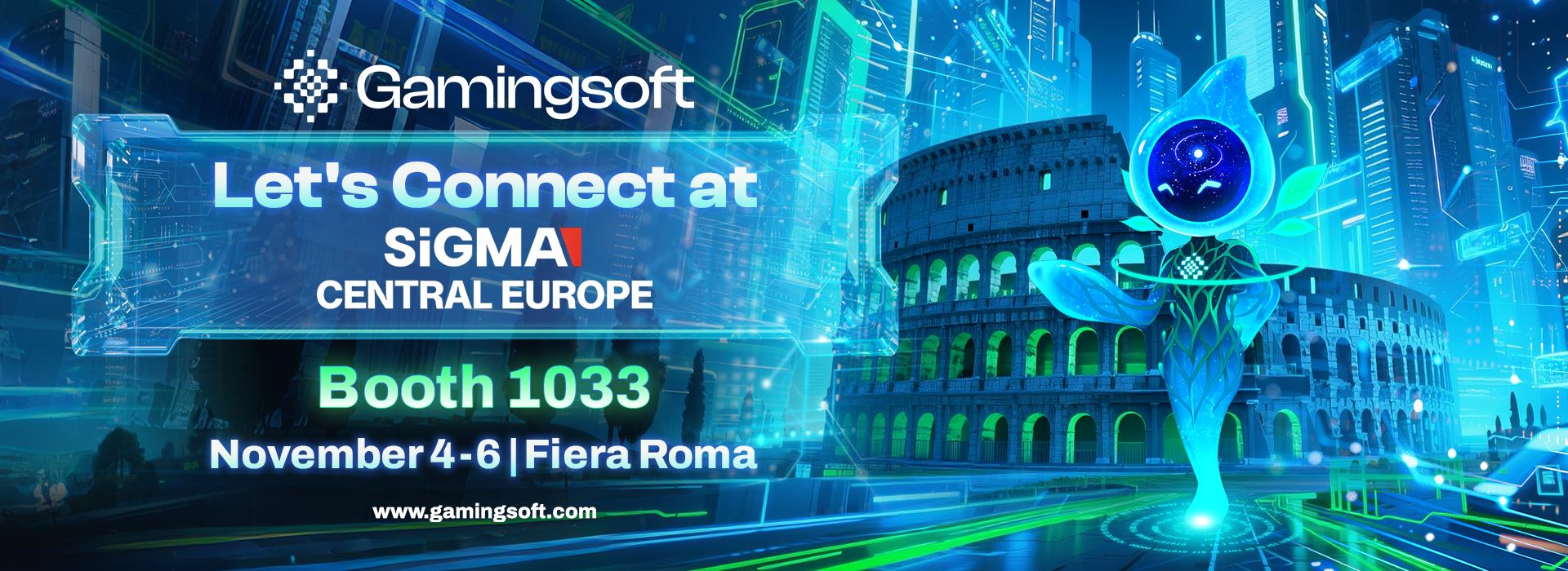 Gamingsoft  Let's Connect at SiGMA Central Europe Booth 1033 Fiera Roma Web Banner - Gamingsoft