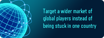Target a wider market of global players instead of being stuck in one country.