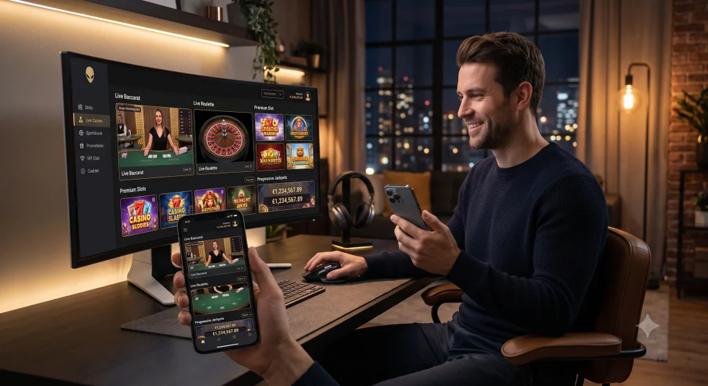Player using white label casino software with live casino games and online slots