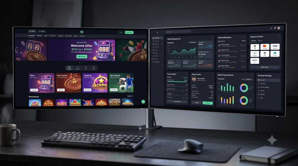 Complete iGaming platform integrating player account management, casino games, payments, and CRM